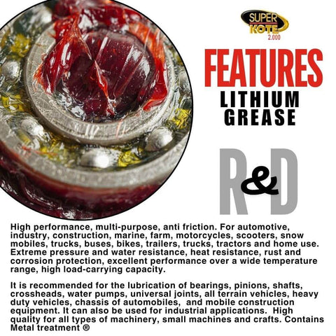 Go To Lithium Grease Superkote 2000 NLGI 2 EP Grease For High Temperature Heavy Duty Use Tube 14 Oz Red Grease Lubricant
