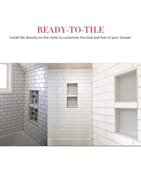 Bathroom with 2-In-1 Shower Niche Ready To Tile Recessed Bathroom Storage Shelf 16x28 Inch, Bulletproof Waterproof Recessed Organizer for Shower Caddies
