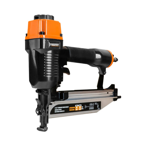 Close-up of heavy duty pneumatic nailer from the Heavy Duty Five Piece Pneumatic Nailer And Stapler Kit for framing projects.