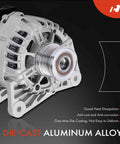 Die-cast aluminum alloy body of 12V 110A alternator for Nissan Sentra 2013 to 2019 1.8L with six-groove clutch pulley.
