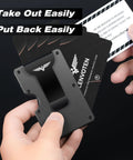 Ultra Slim Hinged Metal Wallet For Men With RFID Blocking, Holds 20 Cards And Cash, durable aluminum, in hand with cards