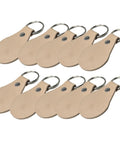 Fresh Veg Tan Leather Key Fobs In A Ten Pack With Pre Assembled Hardware, showing ten smooth fobs with metal rings.