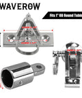 Beefy Bimini Top Hardware Kit With Deck Hinges, Quick Release Pins And Eye End Caps, 316 Stainless Steel Marine Grade, Fits 1 Inch OD Round Tubing, Two Pairs For Boat Tops Replacement, shown with measurements.