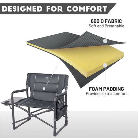 Oversized Directors Chair With Foldable Side Table And Detachable Pocket Heavy Duty Camping Chair Up To 600 Lbs Weight