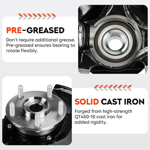 Close-up of Front Right Steering Knuckle And Wheel Bearing Hub Assembly For Honda Accord 2008-2012 And Acura TSX 2009-2014, pre-greased, solid cast iron
