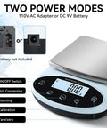 Precision Lab Scale 5000g x 0.01g Digital Balance showing display and buttons with two power modes, ideal for lab use.