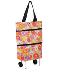 Floral Folding Shopping Bag With Wheels For Travel And Shopping 66lb Capacity Reusable Collapsible Grocery Cart Foldable Trolley Bag