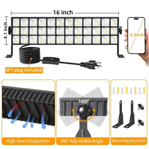 Diagram of 4 Pack 100W LED Shop Lights, Crazy Bright 14000 Lumens, 6000K Daylight White, IP66 Waterproof Garage and Workshop Lighting.