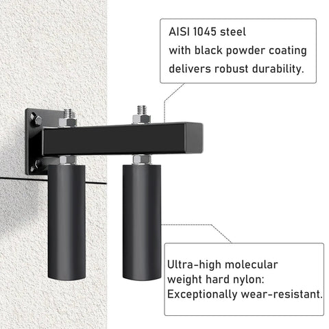 Six Inch Slide Gate Guide Roller With Black Steel Bracket Adjustable UHMW Nylon Rollers Up To Five Point Five Inches Heavy Duty