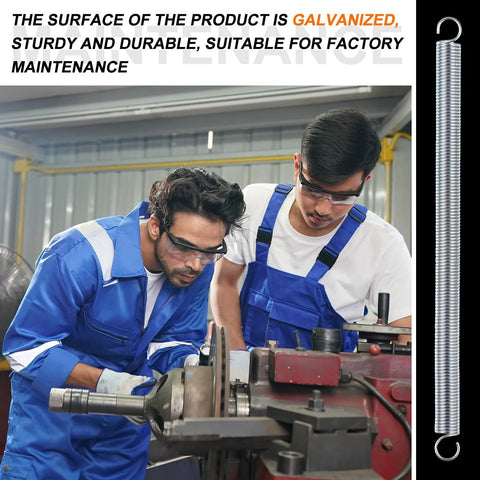 Extension springs, galvanized zinc-plated, 3/8 x 6-1/2 in, dual-hook ends, 12-pack, in a workshop.