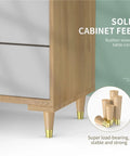 4 Pack Solid Wood Furniture Legs With Copper Protective Caps on cabinet, showing sleek rustic design and heavy-duty support