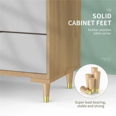 4 Pack Solid Wood Furniture Legs With Copper Protective Caps on cabinet, showing sleek rustic design and heavy-duty support