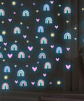 Rainbow Wall Decor Stickers Set With Hearts Stars Suns Watercolor Elements For Nursery Baby Bedroom Girls And Boys Luminous Blue 82 Pieces On Four Sheets Easy To Apply on dark wall