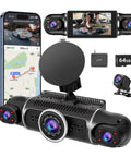 All-Around 360 Dash Cam With Four Lenses, Front, Rear, Interior And Side Views, 2K+1080P, displaying setup and GPS app