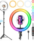 12 Inch Ring Light With 72 Inch Tripod Stand Dual Phone Holders 38 Color Modes Selfie Ring Light For YouTube Makeup Photos
