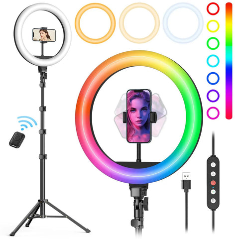 12 Inch Ring Light With 72 Inch Tripod Stand Dual Phone Holders 38 Color Modes Selfie Ring Light For YouTube Makeup Photos