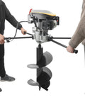 Two men operating Gas Powered Post Hole Digger Earth Auger 173cc 9HP Two Man Earth Boring Drill With 16 Inch Bit Heavy Duty Ground Excavator