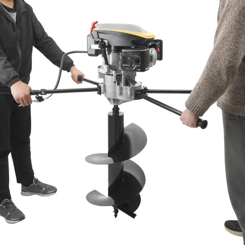 Two men operating Gas Powered Post Hole Digger Earth Auger 173cc 9HP Two Man Earth Boring Drill With 16 Inch Bit Heavy Duty Ground Excavator