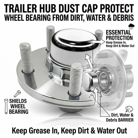 Double Pack 1.98 Inch Trailer Hub Dust Caps With Wheel Bearing Grease Covers showing detailed protection design and clarity.
