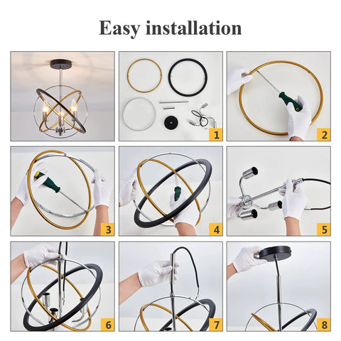 Step-by-step guide to install Three Light Farmhouse Dope Vintage Chandelier With Industrial Chrome Matte Finish E12 Base Semi Flush Mount Ceiling Light Fixture