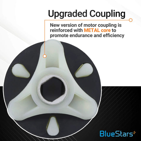 Washer motor coupling with white tri-arm plastic hub and metal center bore (BlueStars)