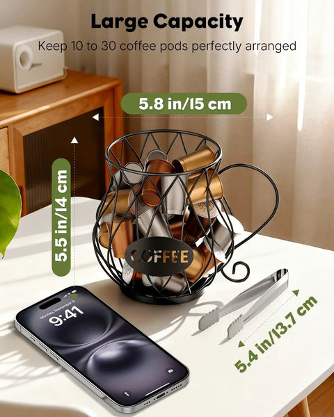 K Cup Holder With Ice Tongs And Large Capacity Coffee Pod Organizer For 10 To 30 Pods Metal Wire K Cup Stand on countertop