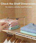 Top Rated Shelf Dividers For Closets And Dressers Compact Six Inch Vertical Blocks displayed with clothing stacks on a shelf.