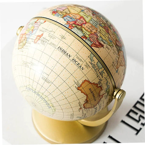 Desktop World Globe With Stand Golden Finish For Education And All Ages Home Office Decor Kid Friendly Geography Learning Tool