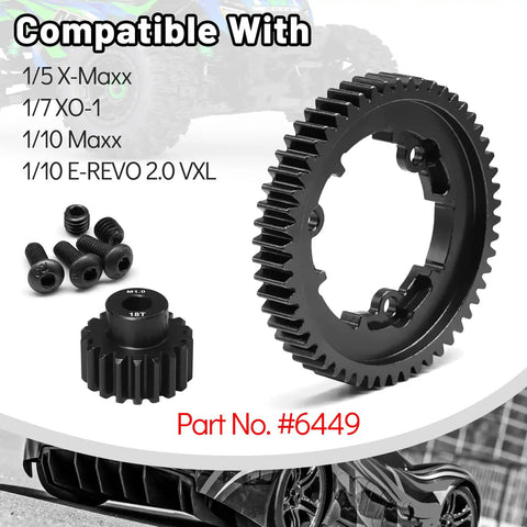 54T Hardened Steel Spur Gear With 18T Pinion Gear For Traxxas X Maxx XO1 Maxx E Revo Two Point Zero VXL RC Car Beef Up Performance Durable Crash Resistant Metal Gear Set Replace Stock 6449