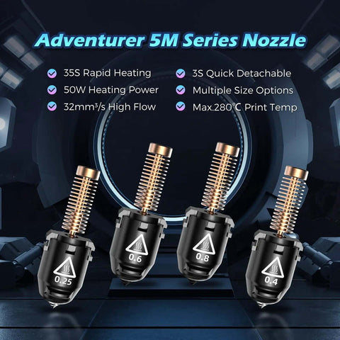 Beefy High-Flow Nozzle for Stable High-Speed Printing, Adventurer 5M Pro 0.25mm, 280C Max, 32mm3/s Extrusion Display