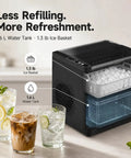 Portable Countertop Ice Maker Slings Nine Swift Bullet Cubes In Six Minutes And Cranks Out Twenty Six Pounds Daily With Silent Running And A Big Tank For Dorms Offices And Chill Hangouts with 1.6L tank and 1.3 lb ice basket.