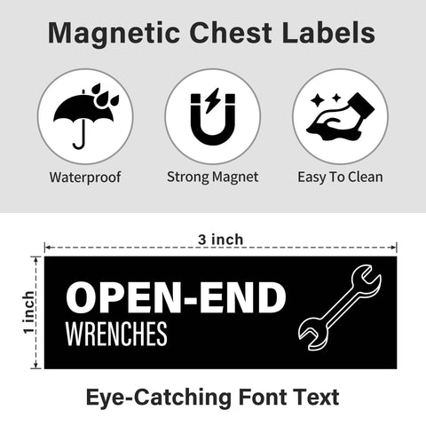Magnetic Tool Box Labels With Icons 96 Pre Printed Icons Plus 4 Blank Tags For Custom Tools Black 3 X 1 Inch Drawer Markers