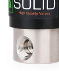 Close-up of Stainless Steel 1/4 Inch Electric Solenoid Valve 12V DC Normally Closed With Viton Seals, built tough industrial grade