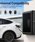 Heavy Duty EV Charger Enclosure Lockable Wall Mount Charging Station Combo Key Lock Security Weatherproof Housing For Electric Vehicle Plug Protection And Spacious Garage Grade Secure Stash Setup on wall beside electric vehicle.