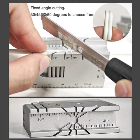 Mini Bench Vise Table Clamp for Model Making and Jewelry Crafting, showing angled cutting on desktop workbench