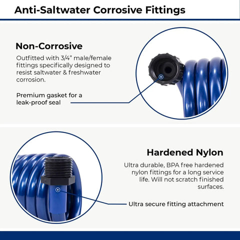 SpringHose Marine Washdown Hose 3/8 Inch Inside Diameter By 15 Ft details of anti-corrosive fittings for saltwater use
