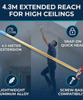 Extended Reach Smoke Detector Removal Tool With 4.3 Meter Aluminum Pole For High Ceilings, lightweight pole in use for high ceiling alarms.