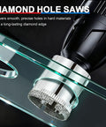 Pro Grade Diamond Hole Saw Set For Tile And Stone Hassle Free Drilling With Cuts Like Butter Edges And Darn Tough 50 To 60 Grit Build in use, cutting through glass.