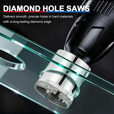 Pro Grade Diamond Hole Saw Set For Tile And Stone Hassle Free Drilling With Cuts Like Butter Edges And Darn Tough 50 To 60 Grit Build in use, cutting through glass.
