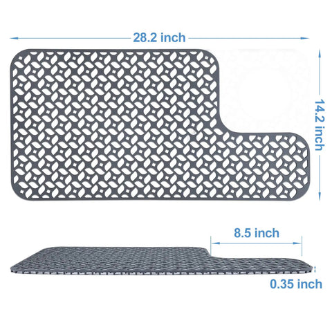 Dimensions of Silicone Kitchen Sink Mat With Raised Feet For Left And Right Drains, Non Slip Heat Resistant Grid Protector 28.2x14.2 in
