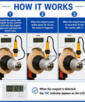 How it works image illustrating Super Smooth 5 Digit Digital Row Counter Counting Up To 99999 with sensor and magnet setup.