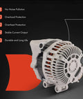 Drop-In 110A 12V Alternator With 6-Groove Pulley For Subaru Forester 2011 2012 2013 2.5L CW Clockwise Replacement Fits Replaces 23700-AA701 A002TL0091A Heavy-Duty Auto Electrical Upgrade For Brighter Starts And Stronger Charging, shown with protective features highlighted.