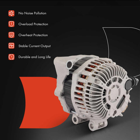 Drop-In 110A 12V Alternator With 6-Groove Pulley For Subaru Forester 2011 2012 2013 2.5L CW Clockwise Replacement Fits Replaces 23700-AA701 A002TL0091A Heavy-Duty Auto Electrical Upgrade For Brighter Starts And Stronger Charging, shown with protective features highlighted.
