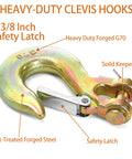 Six Pack Three Eighth Inch Clevis Slip Hooks With Safety Latch, G70 forged steel chain hook, yellow zinc coated, 18,000 lb