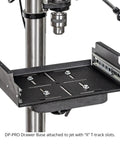 Dead Nuts Straight 36 By 36 Inch Drill Press Table Master System showing DP-PRO Drawer Base with T-track slots.