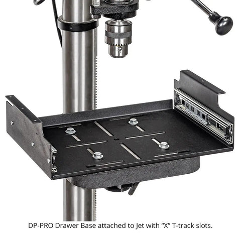 Dead Nuts Straight 36 By 36 Inch Drill Press Table Master System showing DP-PRO Drawer Base with T-track slots.