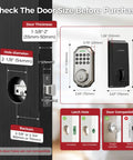 Check door size for No More Fumbling Keyless Entry Door Lock For Front Door With Keypad And One Hundred Stored Codes dimensions.