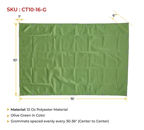 10x16 Foot Canvas Tarp 12 Oz Tough As Nails Heavy Duty Water Resistant With Breathable Fabric And Double Stitched Seams In Olive Green