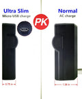 Two Pack High Capacity Canon LP-E10 Batteries With Slim USB Charger comparison with normal charger side by side