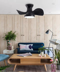 ABS Ceiling Fan with 3 Color Temperature LED Light and Remote Control mounted in a modern living room with furniture.